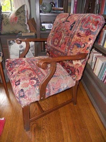 Oriental rug upholstered armchair. Private client.
