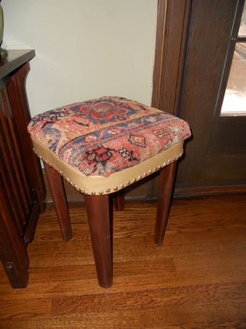 Oriental rug upholstered stool. Private client.
