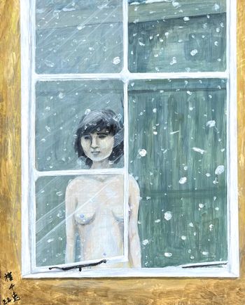 Girl Standing Outside The Window - acrylic
