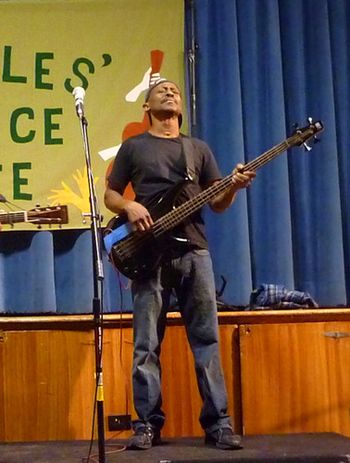 Franklin Byers plays bass on "Direction" and "Who Killed Joey?" (Shown here at Peoples Voice Cafe concert in NYC on 10/15/11).

