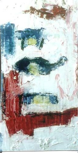 Flute Bits 1, 1997, Oil and charcoal on wood panel, 7.5" x 4"
