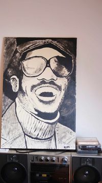 Stevie Wonder black and white portrait - acrylic on canvas by Jakspin