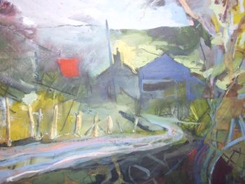Red Roof, Low Gill Beck, Glaisdale: 47 x 33cm (60 x 46 framed) Acrylic, ink, pastel and watercolour on paper. £275 (£325 framed)
