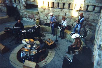 Cerrillos Cultural Center. Left to right: Glen Neff, Lee Bittner, Mike Kluck, Dave Scheans, Larry Neff and JD
