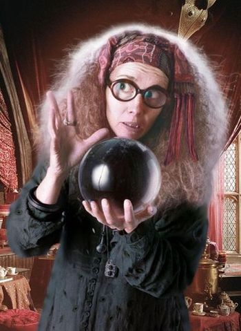 Emma Thompson plays Sybill Trelawney, whose riddling prophecy is crucial to the plot of the Harry Potter films.
