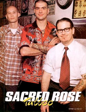 Tattoo Magazine: Featured article on Sacred Rose Tattoo shop w/ Paul in center (7/03)
