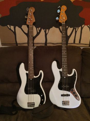 
My P-Bass and the Holiday Motel Jazz bass


