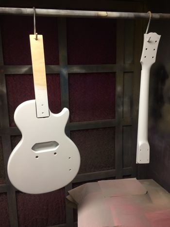 
LP Junior, reshaped headstock, slimmed profile neck. getting an Olympic white coat.


