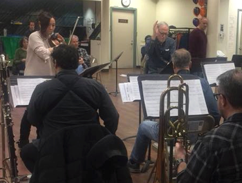 Conducting violinist Meg Okura's composition with the BMI/New York Jazz Orchestra
