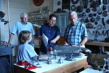 Russell Doucet, David Random, Writer/Director Alfred Thomas Catalfo and Tom Dunnington in David's workshop.
