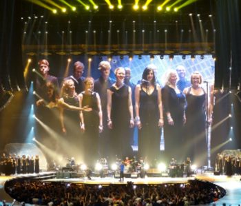 Members of GHOSTLIGHT and the Washington Chorus performing with the Rolling Stones at the Verizon Center in Washington DC. Conductors Dr. Evelyn Troester DeGraf & Elena Willamson
