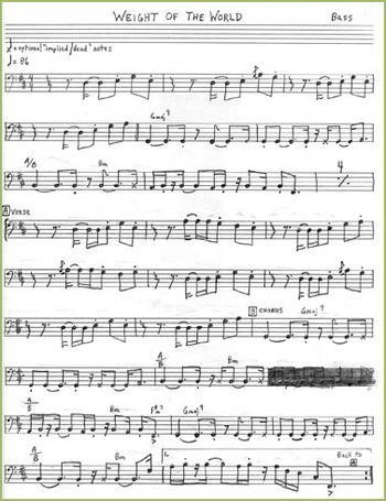 Page 1 of Jeff's bass chart for Weight Of The World
