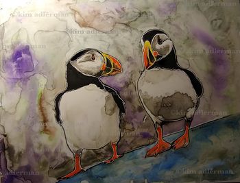 Puffin Pals, Watercolor on Yupo 22 x 18 framed $$300
