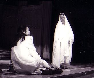 Evangelist and Mary Virginia Lowery (as the Evangelist) and Geraldine Bartlett (as Mary) in the 2000 Gad's Hill production of Christopher Cartmill's THE PASSION
