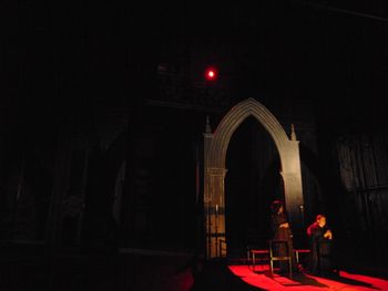 Christopher Cartmill's production of Goethe's Faust — Cathedral Goethe's FAUST directed by Christopher Cartmill, set design by Bo Ra Kwan, costumes by Sarah Zinn and lighting design by Catherine Cusick — pictured Spirit (Tshiwela Nematswerani) and Gretchen (Magali Trench) photo by Christopher Cartmill
