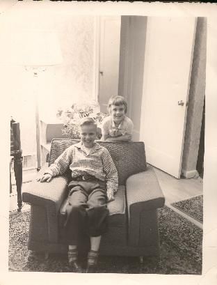 My sister Elaine and I as kids, among the decor our Mom referred to as "Early Halloween".
