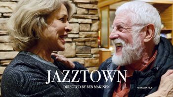 Jazz Vocalist and Osage Nation member Teresa Carroll with jazz trumpeter and educator Bob Montgomery on the set of JazzTown at the Golden Hotel, Colorado, Director Ben Makinen
