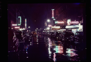 Bmakin Film's JazzTown features photos by famous jazz photographer William P Gottlieb. Here is 52nd Street, NYC.
