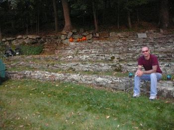 Scully seated on the stone terraced "bleachers".
