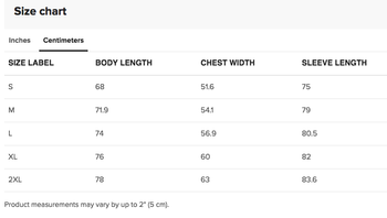 Hoodie Size Guide Centimeters
