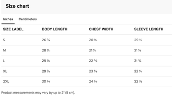 Hoodie Size Guide Inches

