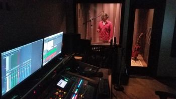 Bobby Stephens laying vocal tracks in the booth.
