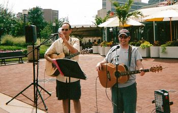Andy and Pittsburgh comedian Mike Travers play the Inner Harbor in Baltimore, Md., summer 2001

