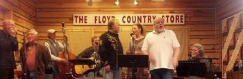 Pure Prine Night at the Floyd Country Store (harmonica man, Greg, Rusty May, David Cannaday, Ron Ireland (hidden), cowboy-shirt man, "Big Momma Joy," Britt Mistele, Dave Fason)
