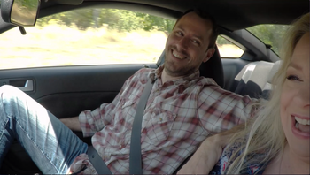 ESIY 12 This was hilarious. Me with actor Jody Barton trying not to drive off the most ridiculously winding road! Director David Lillich and co-writer Courtney Leigh Heins Lillich are actually shooting stuff from the back seat. From the Every Song Is You video.
