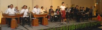 Recital At Raffles Phnom Penh in January 2009; On one side the Mohori traditional orchestra, on the right side the modern one.
