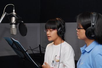 Recording with my teacher's assistant Lindie
