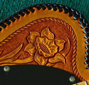 Close up view of tooled pattern
