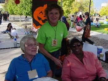 Ms. Peg (center) and her assistants were the most proud of Song-CAMP ... she is the organizer of Aurora FallFest ... and she wants us back again next year!  Thanks, Ms. Peg! :
