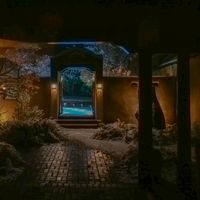Snowy Evening in a Lamy Courtyard, 12" x 12" photographic metal print