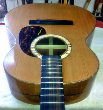 Curly Koa and Western Red Cedar Spalted Maple rosette and Curly Koa bindings
