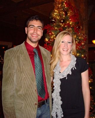 Matt & Tara taking time for a photo in front of one of ThornCreek's lovely Christmas trees
