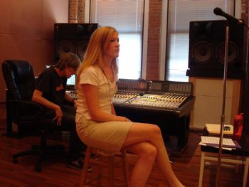 Listening in on a piano take from the control room - Jim Wirt and Tara Hawley
