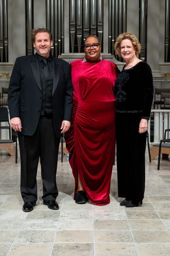 With Matthew Shepard, director, and Natasha Ria El-Scari, poet, after concert with Te Deum chorus, December 2023. Photo by Brian Rice Creative.
