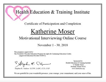 Kathy Motivational Interview Certificate
