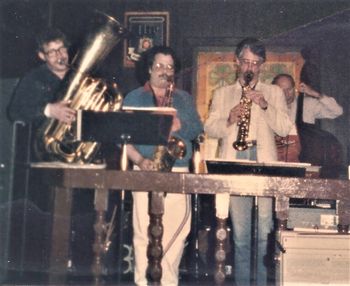 Detroit Jazz Disciples @ The Clay Pipe - Early 1986 (23): Brad, Joe Lijoi, Steve Wood, John Dana (Partially Hidden)
