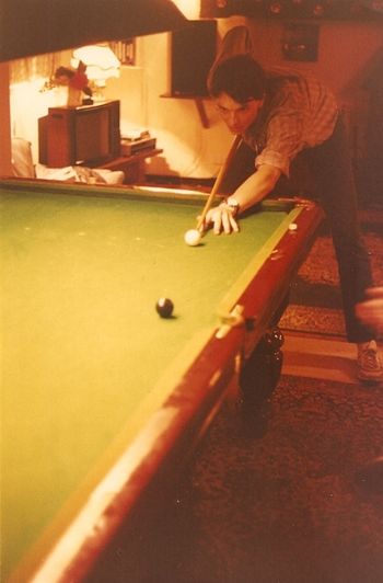 Co-producer Axel Kroell at after-dinner billiards.
