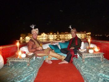 Randall MacDonald & Darcy Kaser having a private dinner on the Maharana of Udaipur's Royal Barge November 1, 2011
