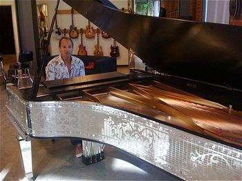 Preparing for 'The Painter & The Pianist' performance on the famous Liberace piano
