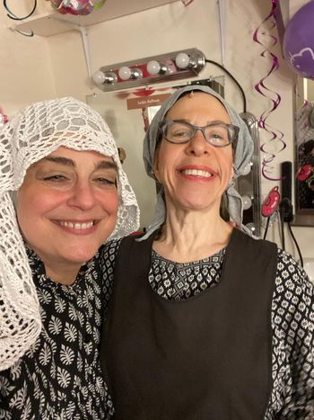 With the incomparable Jackie Hoffman, backstage at "Fiddler on the Roof" in Yiddish!  (Jackie as Yente and me as Bobe Tsaytl)
