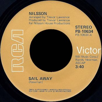 Nilsson, Sail Away 45rpm single - 1975 RCA Victor Records
