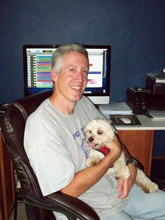 Recording Engineer Tom Hooper with studio dog Rufus!
