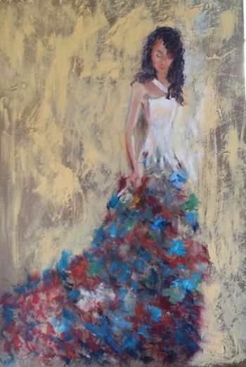 "She Wore a Feather Dress" 3' x 5' FRAMED Oil on Masonite

