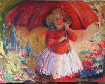 "Under Her Umbrella" Oil on Masonite
