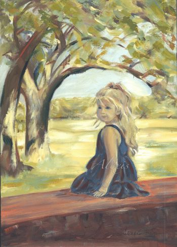 "Girl Sitting on the Wall" Oil on Canvas
