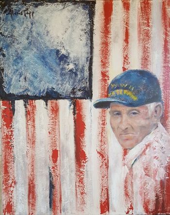 "Dad with Flag" Oil on Masonite PRIVATE COLLECTION
